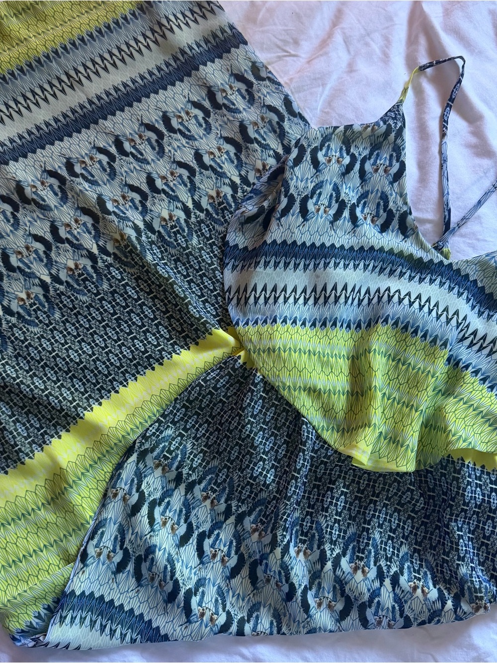 mark. Navy, Lime & Cream Mixed-Print Maxi Dress